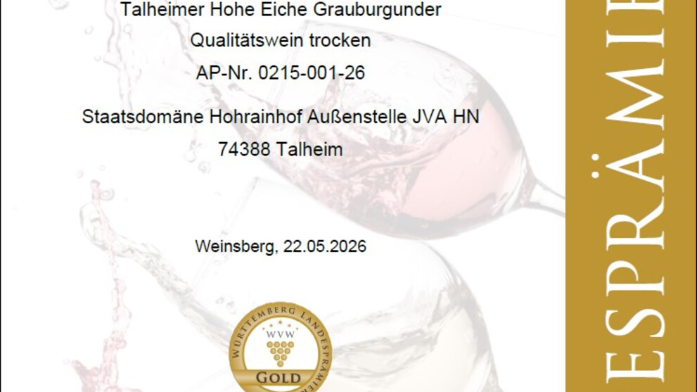 Urkunde Landesprämierung GOLD