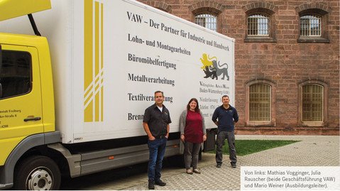 Von links: Mathias Vogginger, Julia Rauscher (beide Geschäftsführung VAW) und Mario Weiner (Ausbildungsleiter